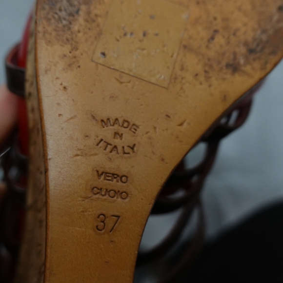 POLLINI Red & Brown Strappy Cork Platform Wedge Sandals, size 37 - Picture 3 of 8